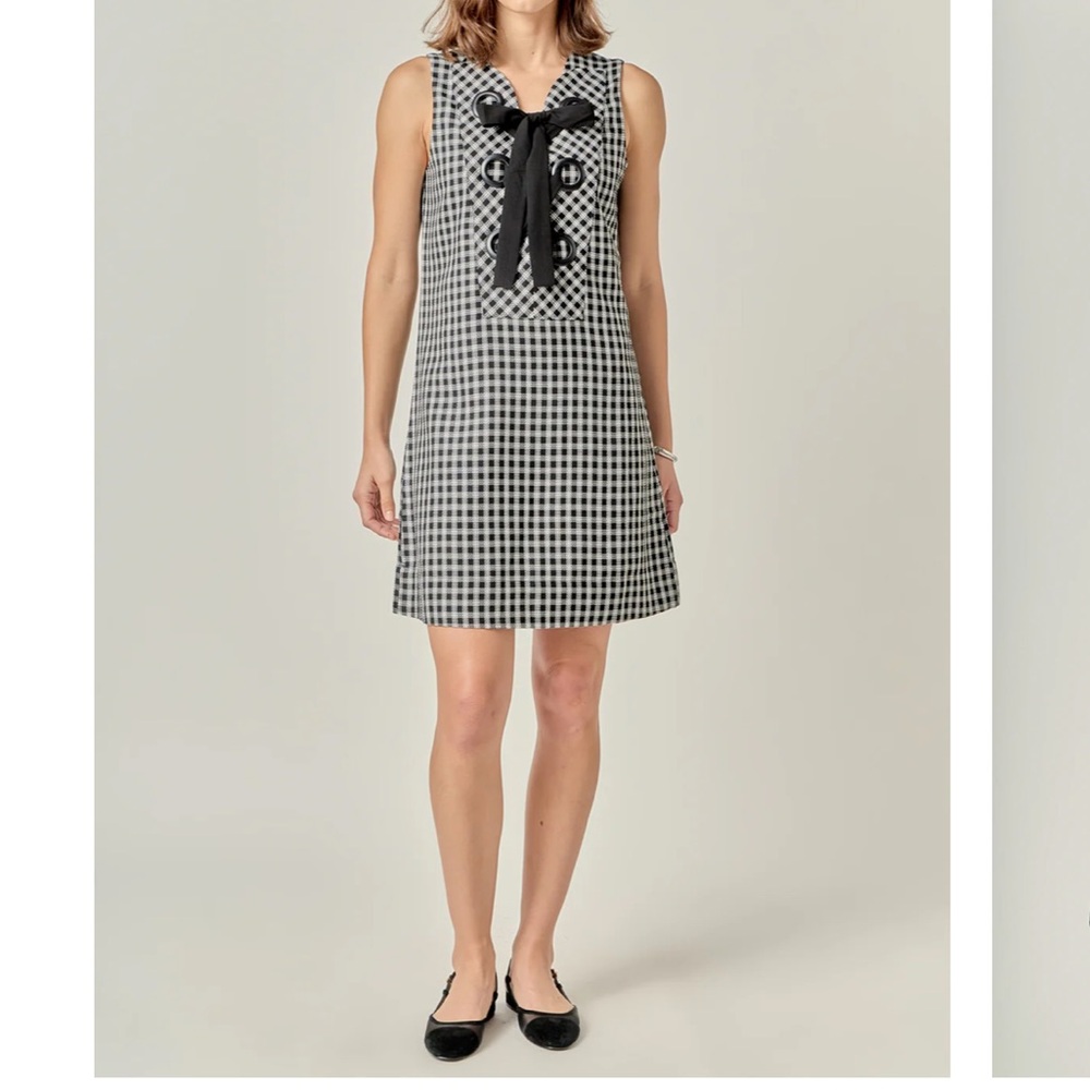 English  Factory Check Sleeveless Grommet Mini Dress